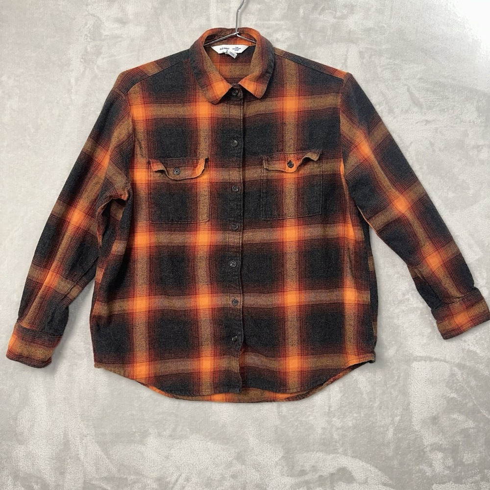 Old Navy Orange Flannel Women's S Plaid Crop‎ Boyfriend Shirt Evermore Swiftie